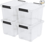 Cand 30 Quart Plastic Storage Boxes with Wheels, 4 Pack Latching Lidded Storage Bins, Clear