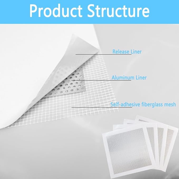 4 Pack 12x12 Inch Drywall Repair Patch Kit,Heavy Duty Self-Adhesive Mesh Dry Wall Patch Kits for Large Holes in Wall and Ceiling Repair (12 * 12in-4 Pack)
