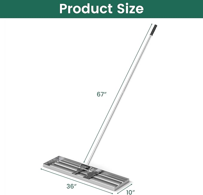 Goplus Lawn Leveling Rake, 36" x 10" Heavy Duty Level Lawn Tool w/ Ergonomic Handle for Soil, Effort-Saving Landscape Rake for Garden, Backyard, Golf Course, Farm, Pasture, Silver