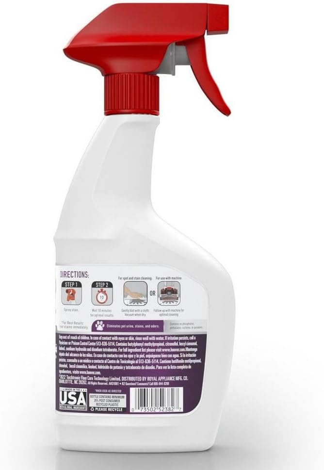 Hoover Pet Pre-Treat Spot and Stain Remover Spray, 22 oz., Pet Formula for Carpet and Upholstery, Tackles Tough Pet Messes and Stains, Pair with Hoover Carpet or Spot Cleaner