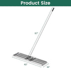 Goplus Lawn Leveling Rake, 42" x 10" Heavy Duty Level Lawn Tool w/ Ergonomic Handle for Soil, Effort-Saving Landscape Rake for Garden, Backyard, Golf Course, Farm, Pasture, Silver