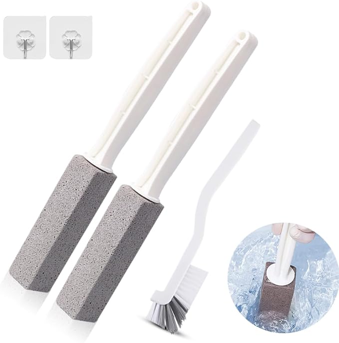 2 Pack Pumice Stone Toilet Bowl Cleaner with Handle, Pumice Stone Toilet Brush for Cleaning Limescale Deposits, Hard Water Stains on Toilets, Grills, Tiles