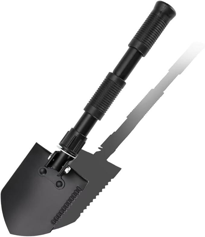 Folding Shovel, Overall Length 15.35 Inches, Foldable Design with Portable Bag, Made of Durable Materials, Serrated Edge, for Camping, Hiking, Gardening, Fishing & Emergencies (Black)