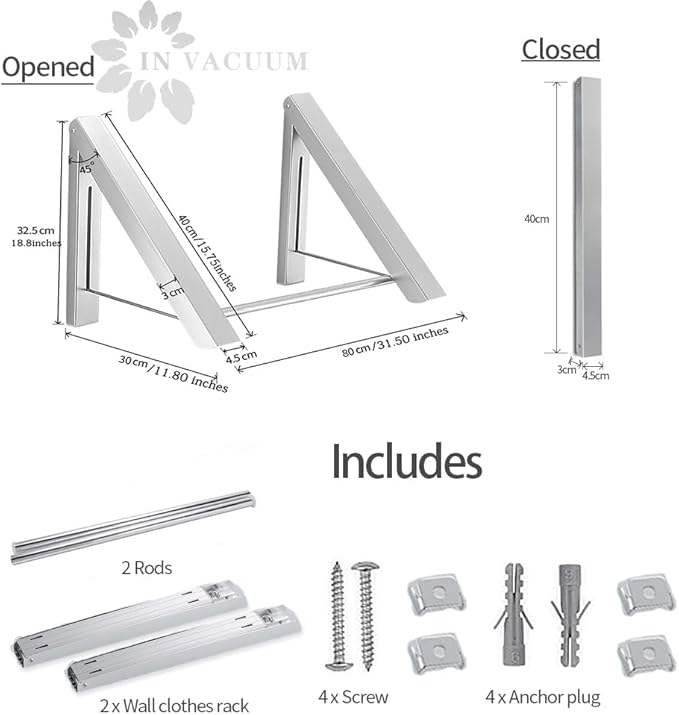 IN VACUUM Clothes Drying Rack Folding Indoor, Folding Drying Racks for Laundry Room Closet Storage Organization, Aluminum, Easy Installation (2 Racks with Rod, Sliver)