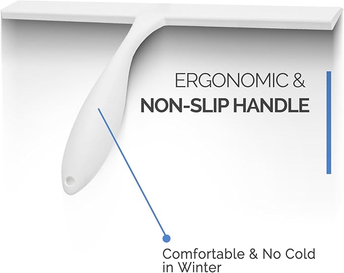 FY&XZH Never Rust Silicone Shower Squeegee for Glass Doors with Hook, Bathroom Cleaner Tool, Household Window and Mirror Squeegee, Ergonomic Thick Handle Squeegee for Shower Glass, 11-Inch (White)