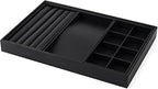 Oirlv 4 in 1 Black Premium Leather Multifunctional Jewelry Display Tray for Rings,Earrings and Bracelets Organizer and Storage