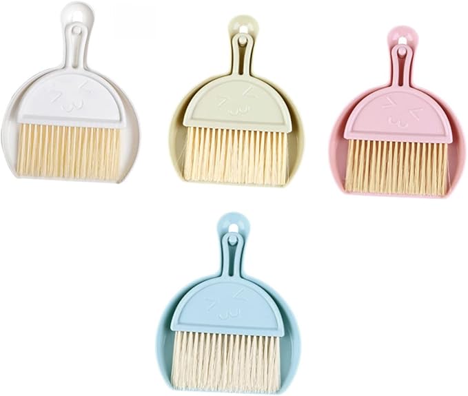 4 Sets Mini Dust Brush and Dustpan Multi Function Handheld Cleaning Accessory for Quick Cleanup Desks Countertops and Pet Areas Compact Broom and Dustpan