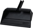 Superio Wide Plastic Dustpan with Comb - 16" Wide, Rubber Lip, Broom Handle Clip, Black