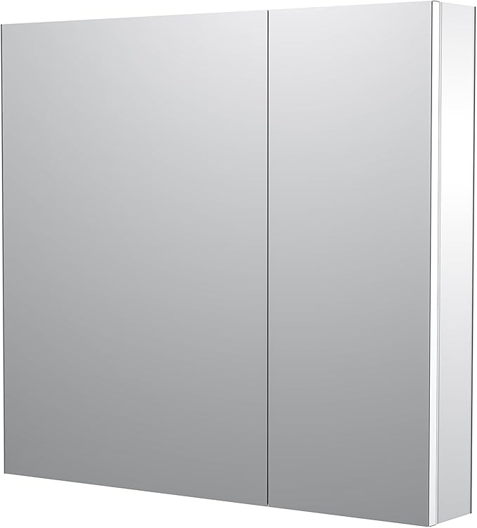 Sunrosa Medicine Cabinet with Mirror, 30" W x 31.5" H, 2 Asymmetrical Doors, Wall-Mounted & Recessed Bathroom Medicine Cabinet with Tempered Glass Mirror