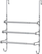 CANYAVE Over The Door Towel Rack, Over Door Towel Rack for Bathroom Door, Triple Towel Storage Holder with Hooks (Silver)