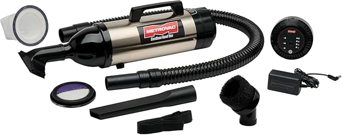 METROVAC CHV-S6 Deluxe Cordless Hand Vac – Portable, (2) Rechargeable 250W DC Motor Vacuum Cleaner for Home, Auto Shop, and Pet Hair – Premium Handheld Vacuum with HEPA Filtration - Stainless Steel