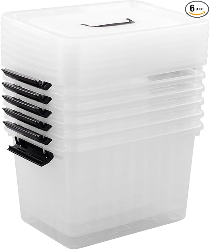 Cand 12 Quart Plastic Latching Box, Clear Storage Bin with Lid, 6 Packs