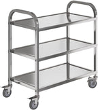 Heavy Duty Stainless Steel Utility cart，Industrial Serving cart with Wheels, 3 Shelf 360°Rotation Storage Trolley with Locking Wheels 500 lbs Capacity，1MM Thick 33.5 * 17.4 * 35.4' L*W*H.