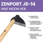 Zenport J6-14 Premium Japanese Kusa-Kaki Garden Hoe - 5" Wide Laminated Steel, Sharp Edge Blade, 11.5" Ergonomic Handle for Efficient Work - Precise Gardening, Soil Loosening, Weed Removal