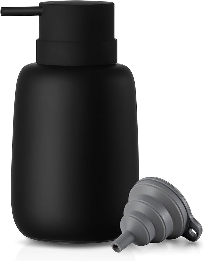 Matte Black Soap Dispenser Bathroom,Ceramic Soap Dispenser Lotion Pump Dish Soap Dispenser for Kitchen,16oz Refillable Liquid Hand Wash Dispenser for Bathroom (Rubber Paint)