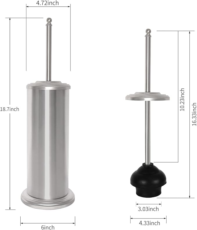 DOWRY Anti-Hand Off Toilet Plunger with Holder for Bathroom,Powerful Efficient Force Suction Cup,Heavy Duty, Deep Cleaning, Nickel