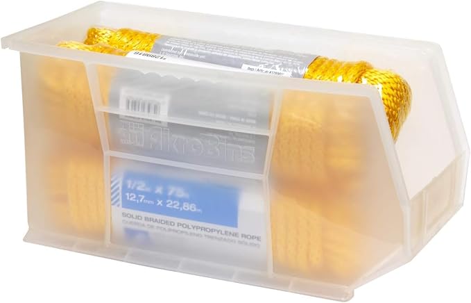 Akro-Mils 30265 AkroBins Plastic Storage Bins, Space-Saving Stackable Bins for Garage, Pantry, Craft Organization, 18-" x 8.25-" x 9-", Clear, 6-Pack