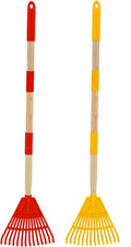 Kids Leaf Rake - 3-Section Adjustable Handle, Lightweight, Wood & Plastic, Small Garden Tool for Children (Red+Yellow)