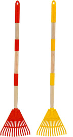 Kids Leaf Rake - 3-Section Adjustable Handle, Lightweight, Wood & Plastic, Small Garden Tool for Children (Red+Yellow)