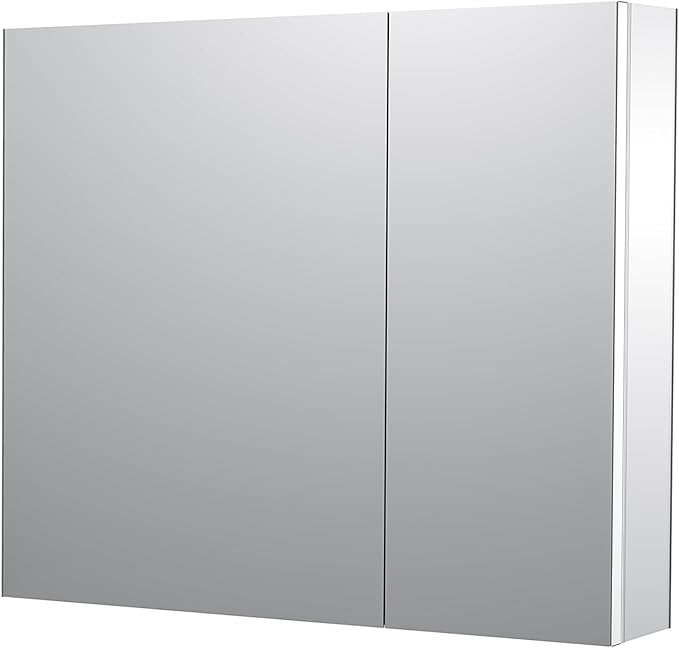 Sunrosa Medicine Cabinet with Mirror, 36" W x 31.5" H, 2 Asymmetrical Doors, Wall-Mounted & Recessed Bathroom Medicine Cabinet with Tempered Glass Mirror