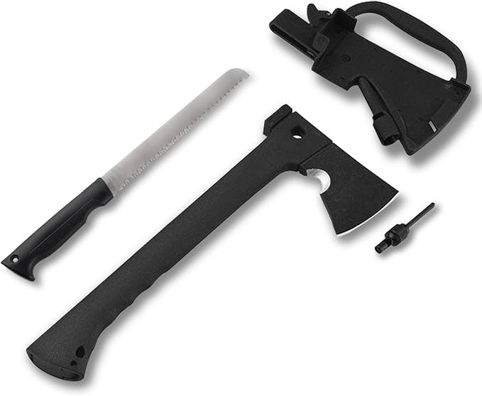 DOOM BLADE Camping Hand Axe with Sheath and Survival Gear - Lightweight Hatchet with Nested Serrated Wood Saw Knife and Magnesium Fire Starter Tools