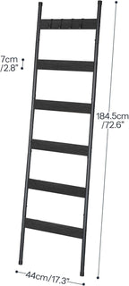 HOOBRO Blanket Ladder, 6-Tier Towel Rack with Hooks, Wall-Leaning Blanket Rack, Decorative Display Ladder Shelf, Scarves, Industrial, Living Room, Bedroom, Black BB66CJ01