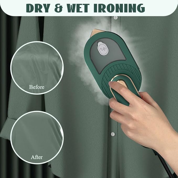 Portable Handheld Garment Iron, Rotary Garment Iron, Dry and Wet Electric Irons, 10S Fast Heating Travel Steamer for Clothes, Wrinkle Remover Steamer, Mini Steam Irons for Home Travel (Green)