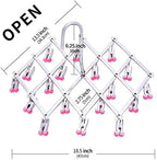 Drying Rack, Stainless Steel with 18 Pegs, Windproof Folding Portable Laundry Drip Hanger for Socks and Underwear