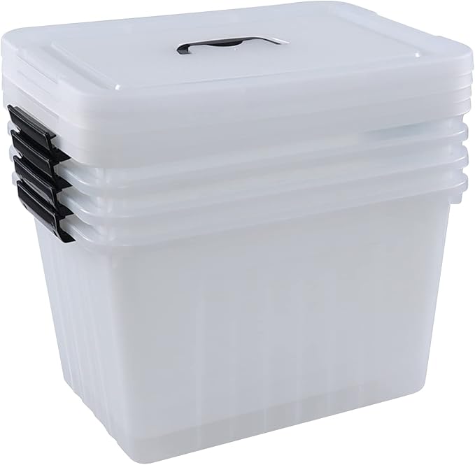 Farmoon 20 Quart Clear Latching Storage Bin with Handle, 4 Packs Plastic Storage Boxes
