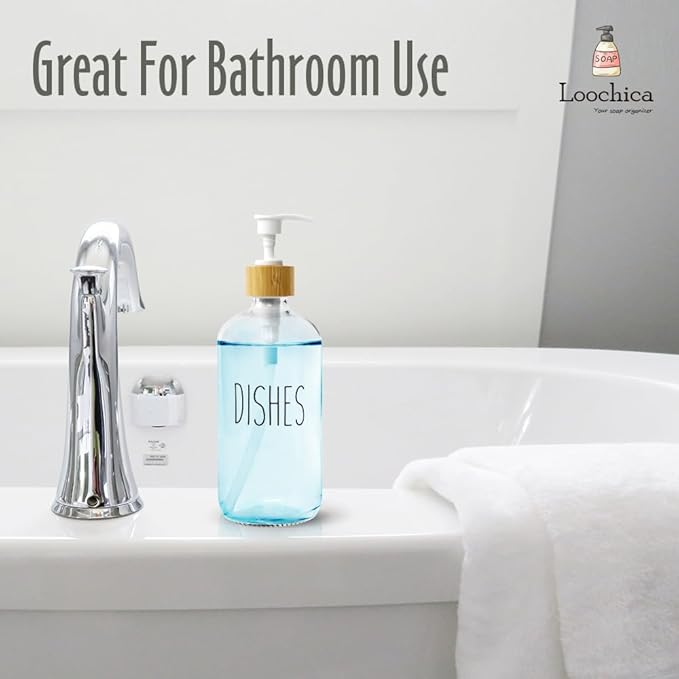 Dish Clear Glass Soap Dispenser with Plastic Pump, 16 Oz Transparent Dish Soap Dispenser Set Refillable Reusable Apothecary Soap Pump Dispenser Bottles for Bathroom and Kitchen