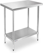 STABLEINK NSF Stainless Steel Table, 24 x 30 Inches Metal Prep & Work Table with Adjustable Undershelf, for Commercial Kitchen, Restaurant, Hotel and Garage