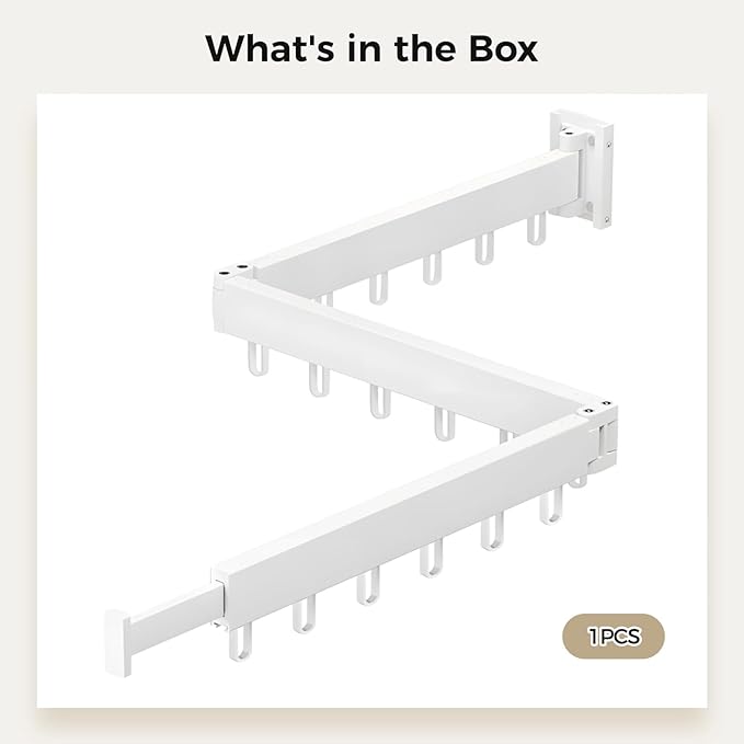 Varku Clothes Drying Rack,Laundry Hanger Wall Mount,Space Saver Retractable Clothes Rack,Folding Wall Hanging Clothes Hanger,3-Fold Metal Clothes Rack with 18 Hooks for Balcony Laundry Bathroom