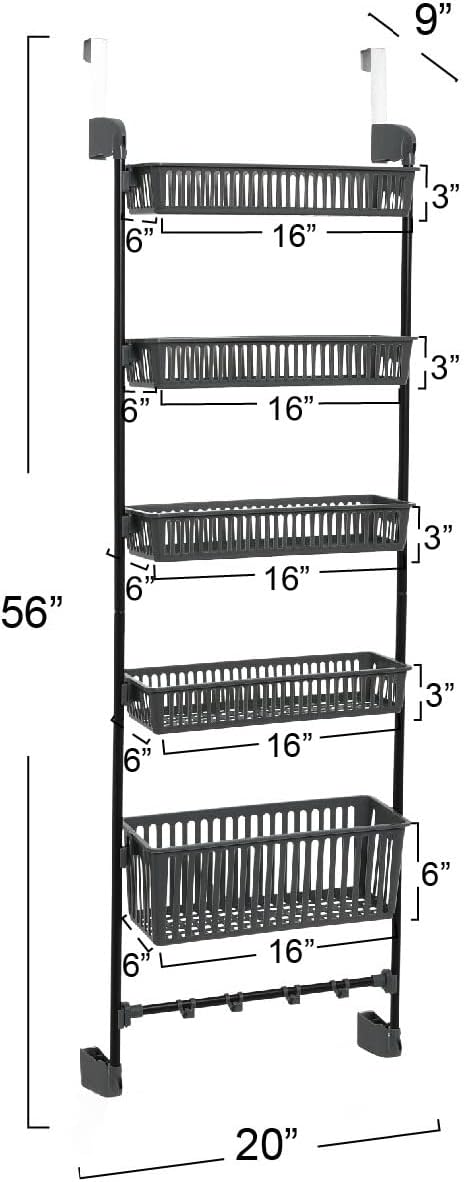 Household Essentials Household Essentials Over the Door Basket Storage Rack, Gray and Black