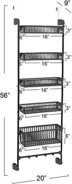 Household Essentials Household Essentials Over the Door Basket Storage Rack, Gray and Black