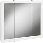 Design House Concord Medicine Cabinet, 3 Mirrored Doors, Pre-Assembled, 3 Fixed Shelves, White Frame Wall Cabinet, 30 in W x 5.25 in D x 30 in H, 531434-WHT