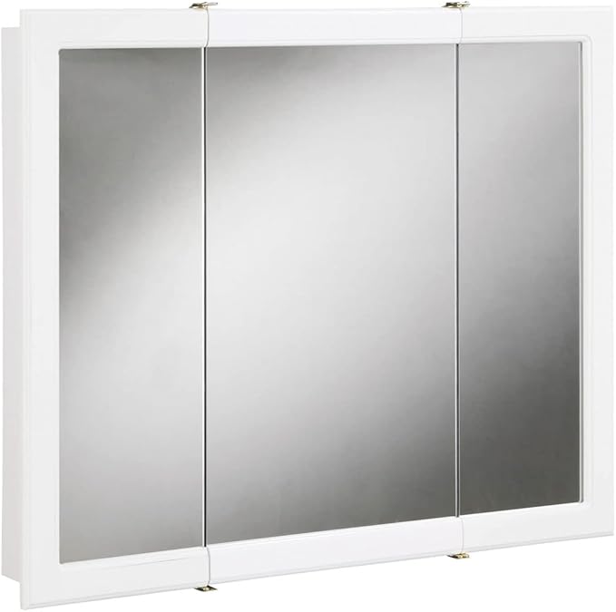 Design House Concord Medicine Cabinet, 3 Mirrored Doors, Pre-Assembled, 3 Fixed Shelves, White Frame Wall Cabinet, 30 in W x 5.25 in D x 30 in H, 531434-WHT