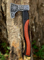Qepaa Crafts® Custom Gift Forged Carbon Steel Viking Axe Bearded Axe with Rose Wood Shaft Tomahawk - Real Hatchet, Best Gift for Anniversary, Valentine's Day, Birthday, Premium Leather Sheath (Sm Asg)