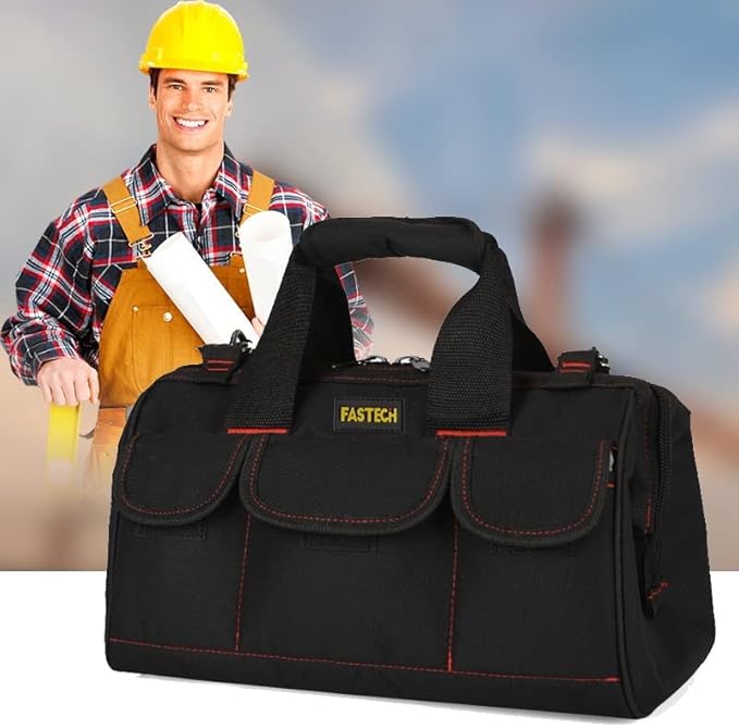 FASTECH 22-inch Heavy Duty Tools Bag With Wide Mouth For Tool Storage, Carrier and Organizer, Tote Bag for Men, Wide Mouth Tool Bag With Inside Pockets (22Inch)
