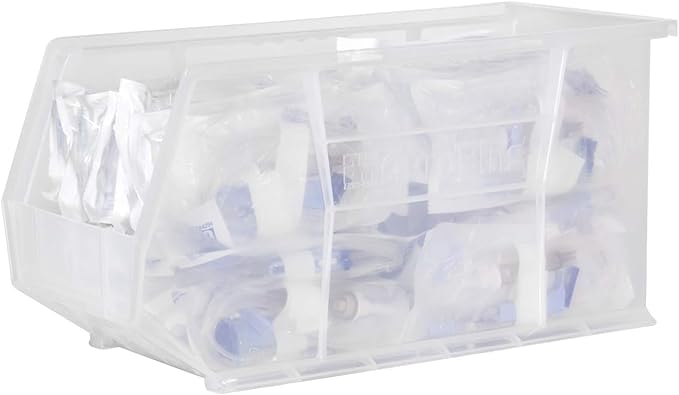 Akro-Mils 30265 AkroBins Plastic Storage Bins, Space-Saving Stackable Bins for Garage, Pantry, Craft Organization, 18-" x 8.25-" x 9-", Clear, 6-Pack