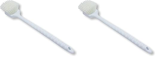 SPARTA Plastic Large Scrub Brush, Kitchen and Utility Brush with Long Handle for Cleaning, 20 Inches, White (Pack of 2)