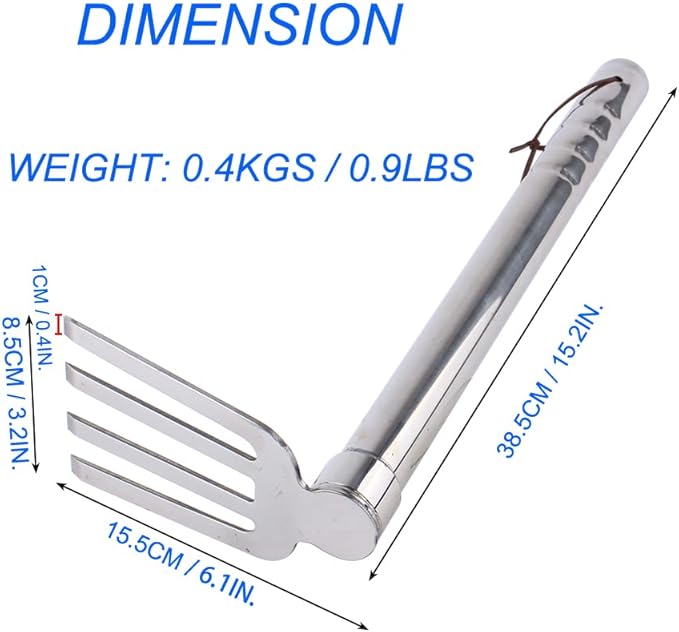Stainless Steel Garden Cultivator Metal Hand Weather Resistant Hand Tool 15-Inch Lightweight 4 prongs Rake for Weeding Seeding Turning Soil
