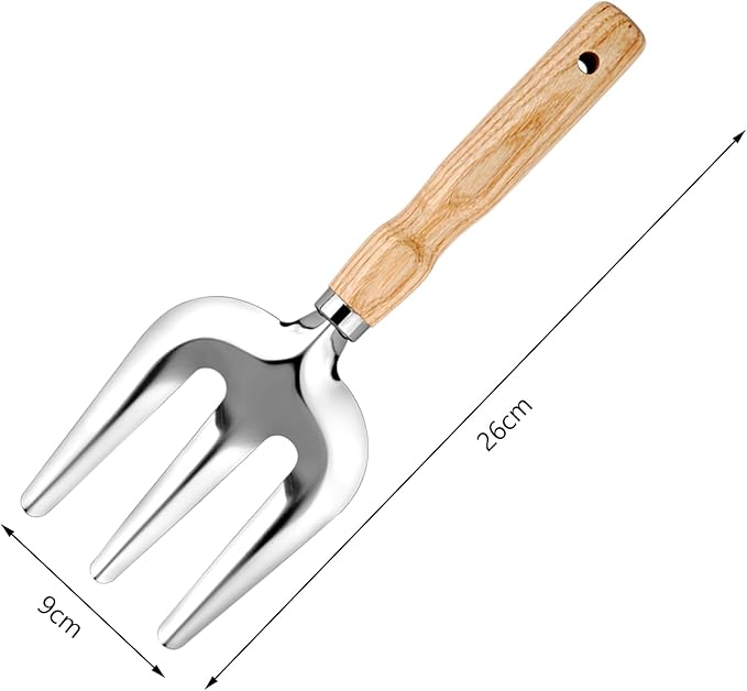Metal Hand Cultivator Garden Tool with Wooden Handle，Manual Pitch Fork，Weed Digger Hand Tool (StyleC- 3 Pointed)