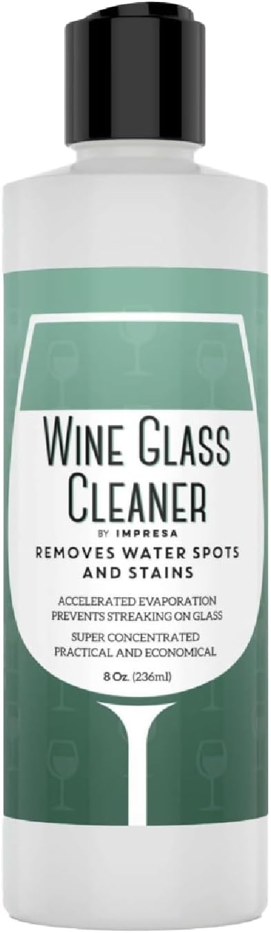 IMPRESA Concentrated Liquid Wine Glass Cleaner - 8 fl oz, Unscented - Streak-Free, Removes Water Spots, Stains & Cloudiness