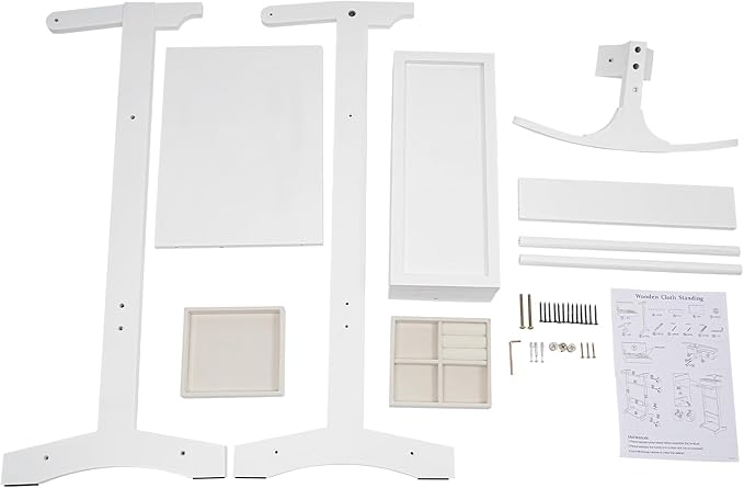 Valet Stand for Man and Women, Wood Suit Rack Suit Valet Stand with Top Tray, Storage Drawer, Bottom Shoe Rack, Freestanding Clothes Rack for Living Room, Entryway, Bedroom, Office, Black (White)