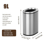 9L/2.4GAL Silver Bathroom Trash Can, Chrome Open Double Bin, Narrow Garbage Can for Bedroom, Hotel, Office, RV (Silver)