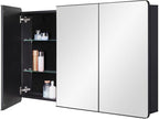 Bathroom Mirror Medicine Cabinet with Round Corner Framed Door 48 x 30 inch, Black，Recessed or Surface Mount, with Adjustable Glass Shelves