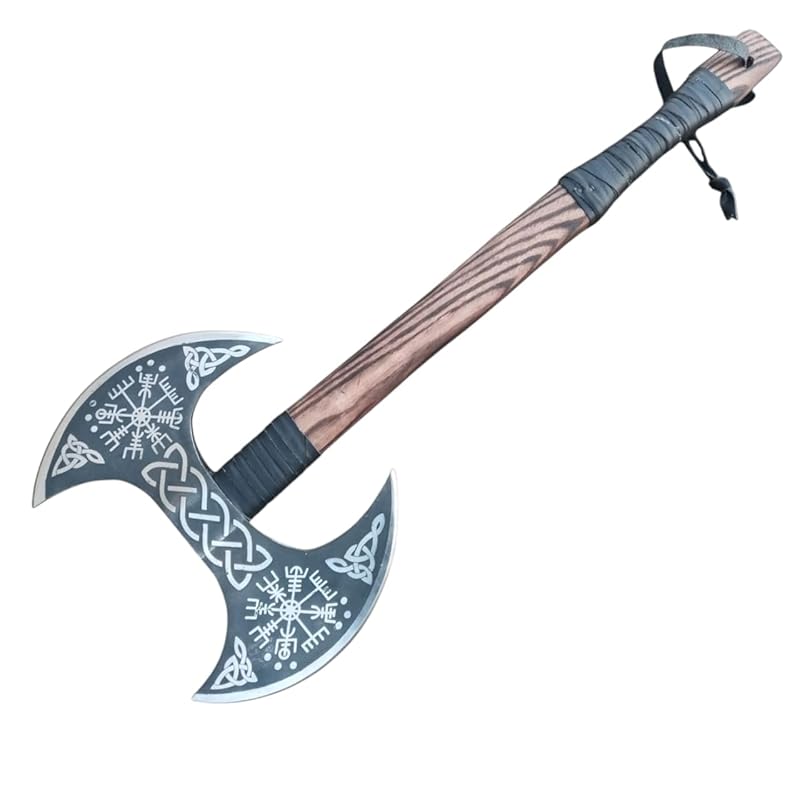 [Viking Cutlery] Double-Headed Viking Axe – Hand-Forged Norse Berserker Battle Axe | Large Dual Blade Steel Axe | Broad Dane Hunting Axe | Unique Gift for Men