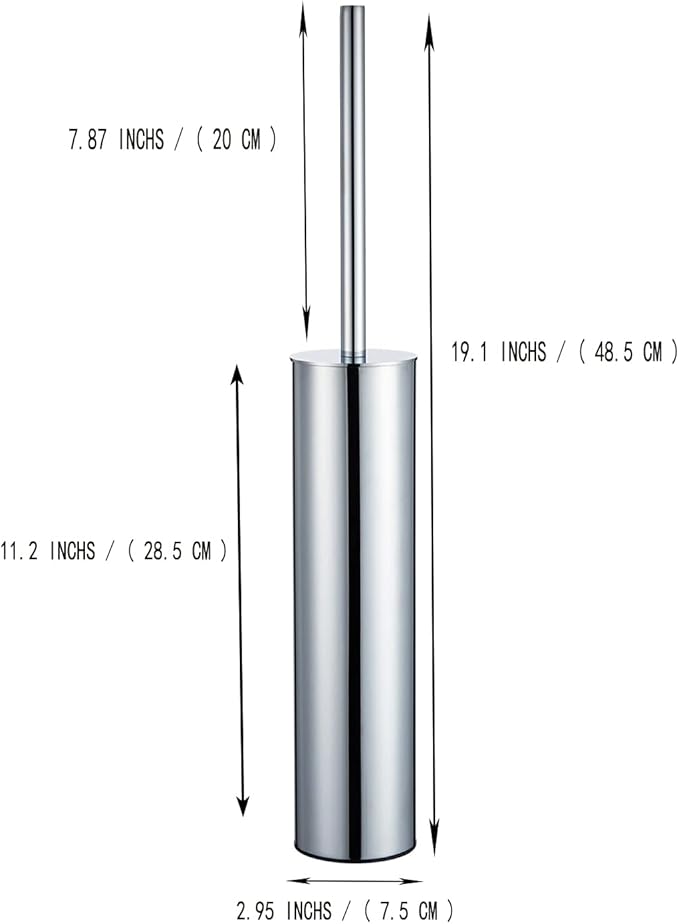 Freestanding Luxury Toilet Brush 304 Stainless Steel Toilet Brush and Holder 19-Inches Tall Round Rust Resistant Anti-Odor and Easy to Clean with Polished Chrome Finished