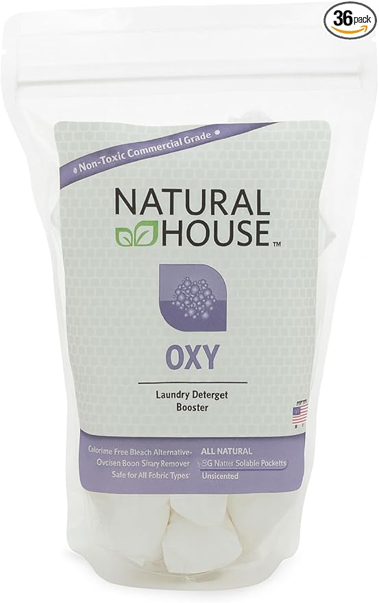 Natural House Oxy Boost - Oxygen Stain Remover - Clean, Whiten, Color Safe, No Bleach - Front and Top Loading Washers - Fresh Botanical Scent - Water Soluble Pouch - 36 Pack