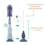 Cup Cleaning Brush, Silicone Baby Bottle Brush with Stand, Large Handle Water Bottle Brush Cleaner Set, with a Tiny Cup Lid Gap Cleaning Brush, Cup Lid Cleaner Brushes Kit, Green